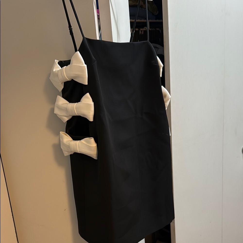 Black Dress with White Bow Accents